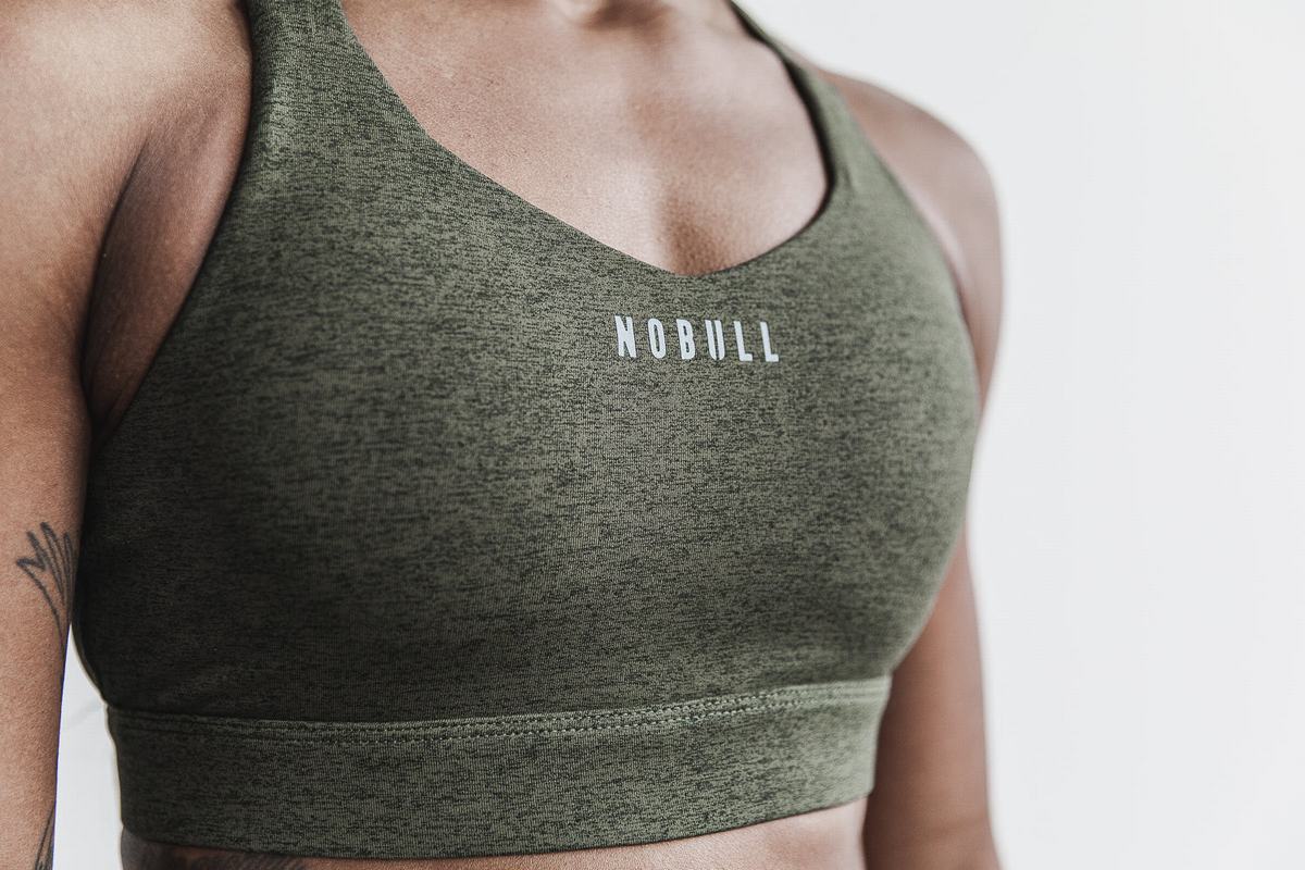 Nobull Pace Plush Heather Women's Sports Bras Olive | Australia (RD9274)